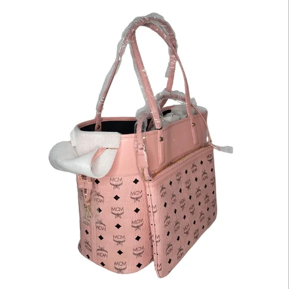 🔥SOLD🔥 🆕️🪷MCM🪷 MDSoft Pink Aren Shopper Tote Bag w/ Matching Pouch Clutch - Picture 8 of 17